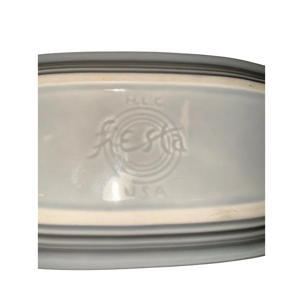 Fiesta Pearl Gray Extra Large Butter Dish with Lid Ceramic USA Art Deco‎ HLC